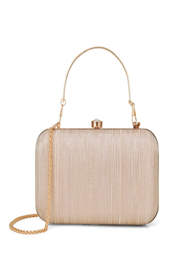 JI ACCESSORIES Elegant Gold Box Clutch for Women Bridal Wedding Party Evening Handbag with Metal Handle and Chain Strap - Image 2